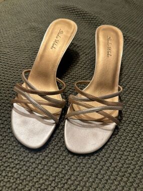 Studio Works Strappy Slide Sandals in Metallic Taupe